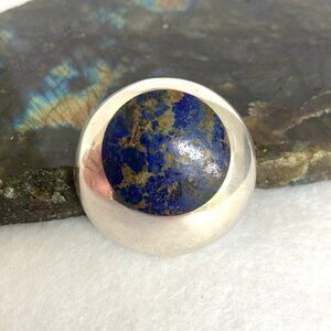 VTG Sterling Silver 950 Mexico Chunky Round Lapis Lazuli Inlay Pendant Brooch